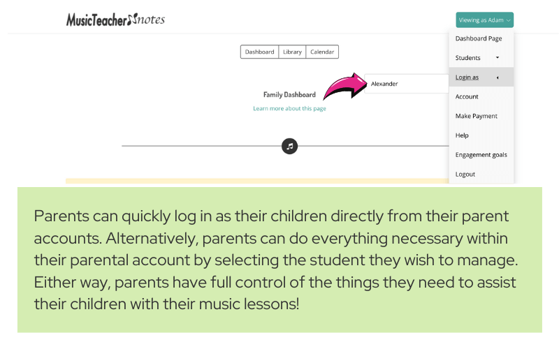 Music Student Parent Login to Child Account